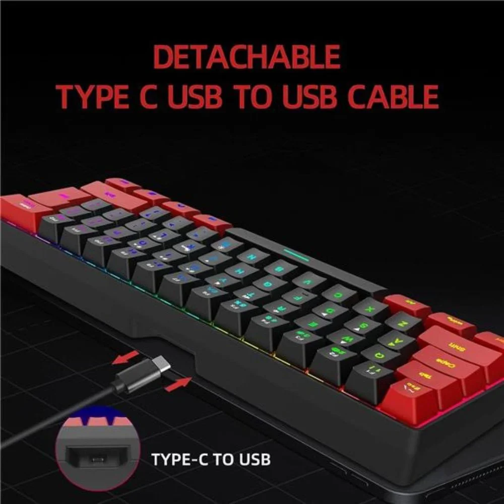 60% Wired Gaming Keyboard, True RGB Mini Quiet Ergonomic Water-Resistant